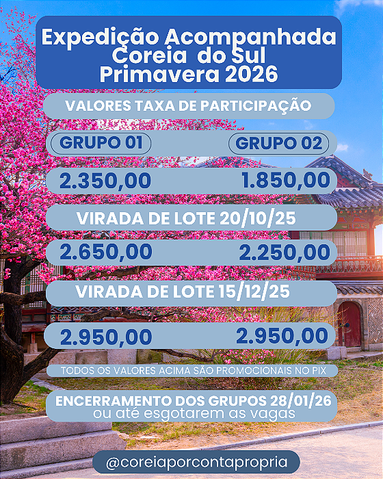 Grupos Acompanhados para a Coreia do Sul - Primavera 2026