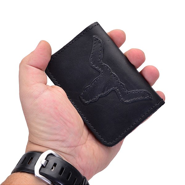 Carteira Masculina Pequena de Couro Cara de Boi Preta Brete Boots