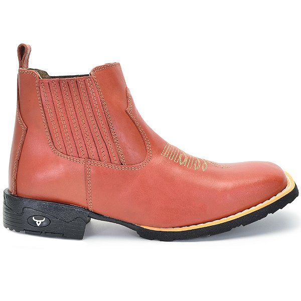 Bota Country Masculina Bico Quadrado Couro Legítimo Brete Boots