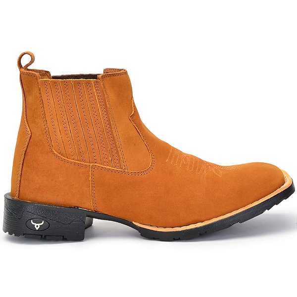 Bota Country Masculina Texana Couro Nobuck Bico Quadrado Cano Curto
