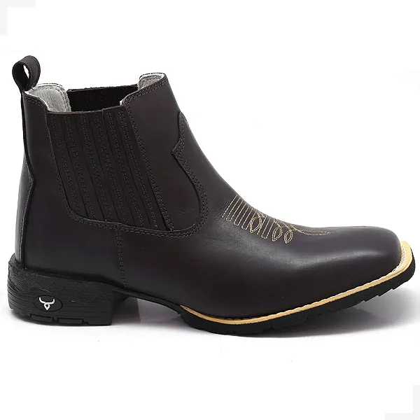 Bota Country Masculina Bico Quadrado Couro Legítimo Brete Boots