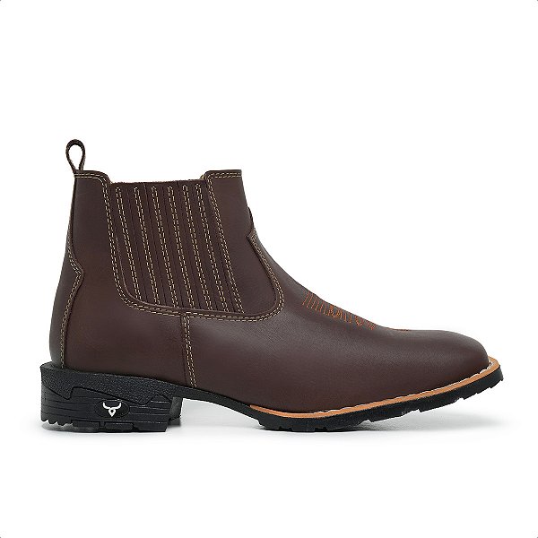 Bota Country Masculina Bico Quadrado Couro Legítimo Brete Boots