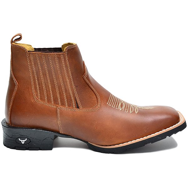 Bota Country Masculina Bico Quadrado Couro Legítimo Brete Boots