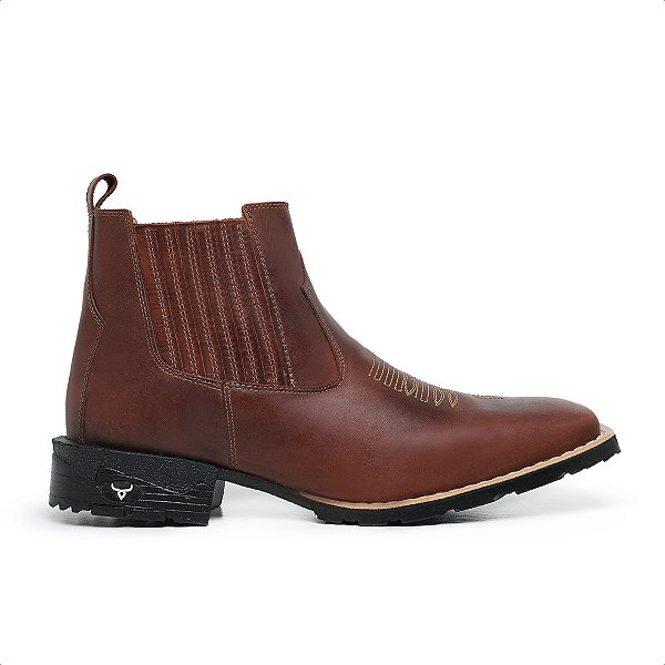 Bota Country Masculina Bico Quadrado Couro Legítimo Brete Boots
