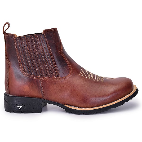 Bota Masculina Country Cowboy Bico Redondo Couro Legítimo Brete Boots