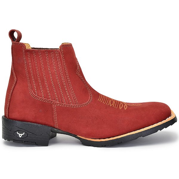 Bota Country Masculina Texana Couro Nobuck Bico Quadrado Cano Curto