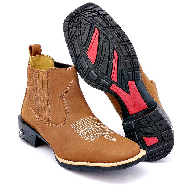 Bota Country Masculina Texana Couro Nobuck Bico Quadrado Cano Curto