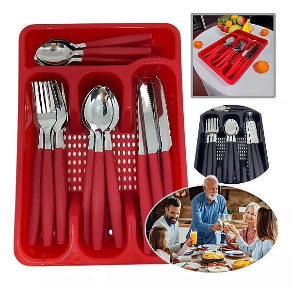 Jogo de Talheres Faqueiro 25 Peças Vermelho