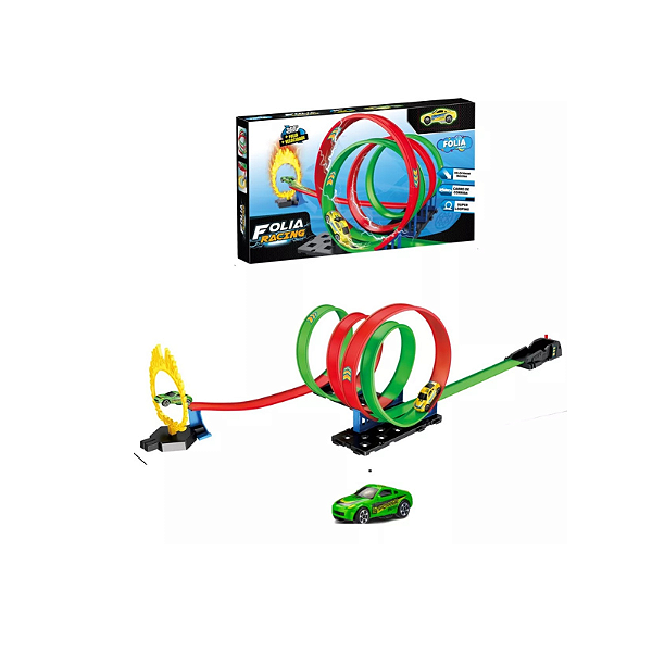 Pista de Carrinhos com 4 Loopings com Carrinho
