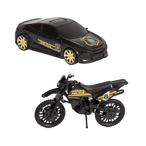 Kit Carrinho e Moto Policia Bs Toys Preto