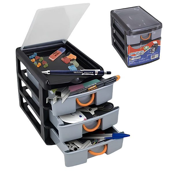 Organizador com 3 Gavetas de Plástico Arqplast