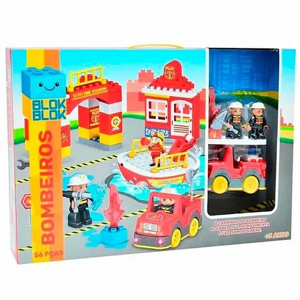 Bloco De Montar Estação De Bombeiro 56 Pçs Blok Blok