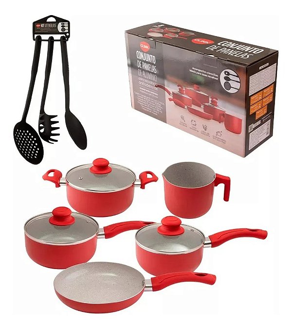 Conjunto De Panelas Vermelha 8 Clink
