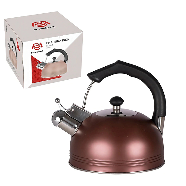 Chaleira Inox 2,5l Com Tampa E Apito Marrom