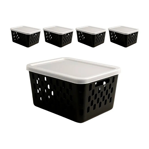 Kit 5 Cestos Organizadores Com Tampa 24x18