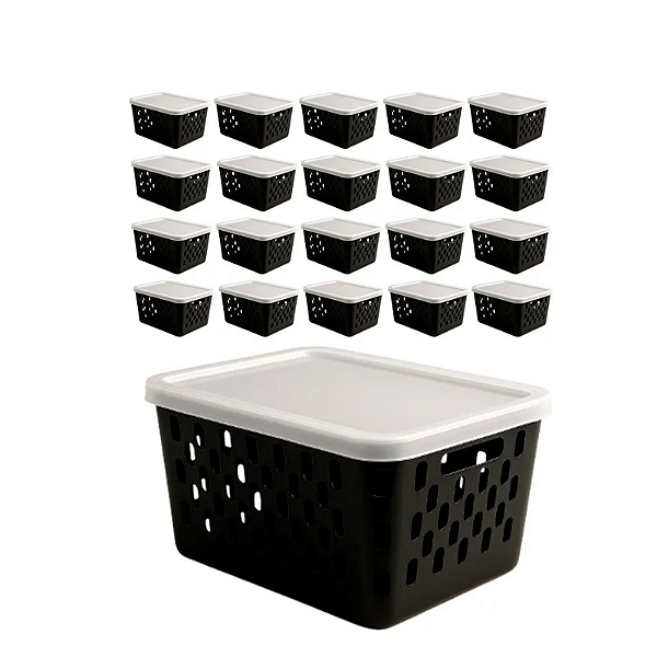 Kit 20 Cestos Organizadores Com Tampa 24x18