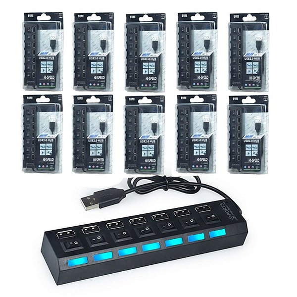 Kit 10 Hub Usb 7 Portas 2.0 Aumenta Portas Usb