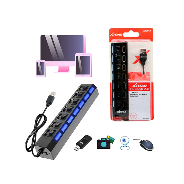 Hub Usb 7 Portas 2.0 Aumenta Portas Usb Xtrad