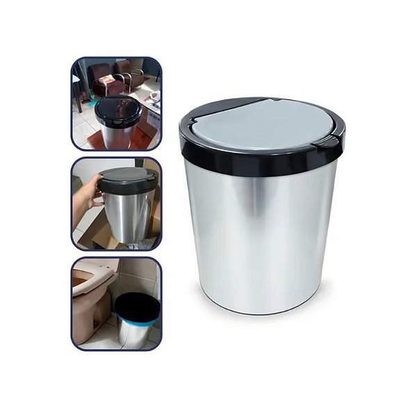 Lixeira Com Tampa 10L Tipo Inox
