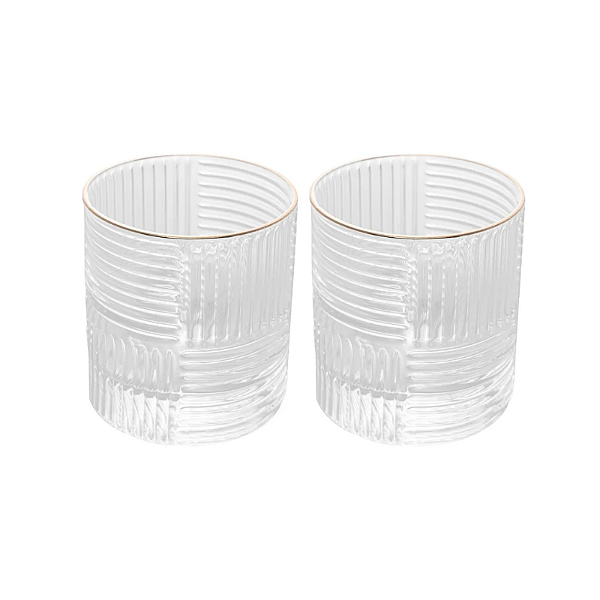 2 Copos de Whisky Chess Borda Dourada 320mL
