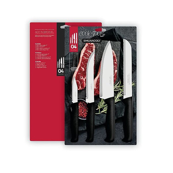 Kit 4 Facas Preto Siminaggio