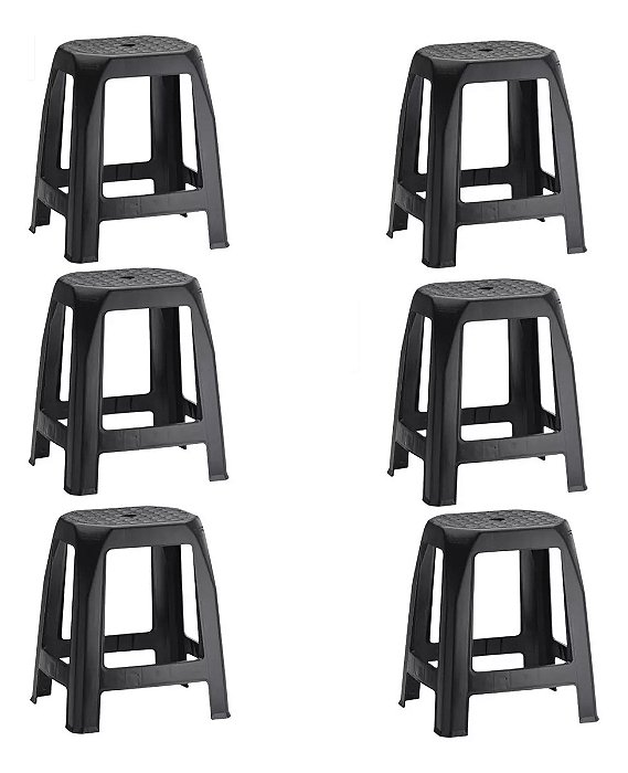 Kit 6 Banquetas Preta Plasmont