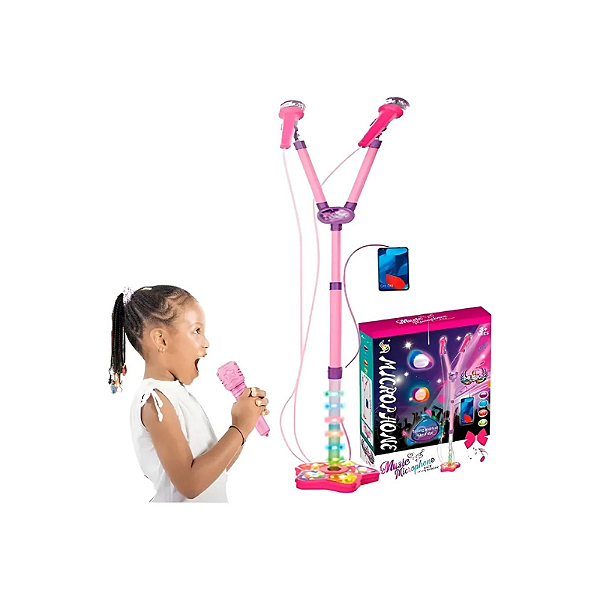 Brinquedo Microfone Duplo Rosa
