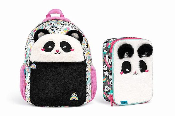 Kit Mochila e Estojo Pandinha Escolar Feminina