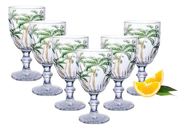 Conj 6 Taça de Vidro 300mL Palmeira