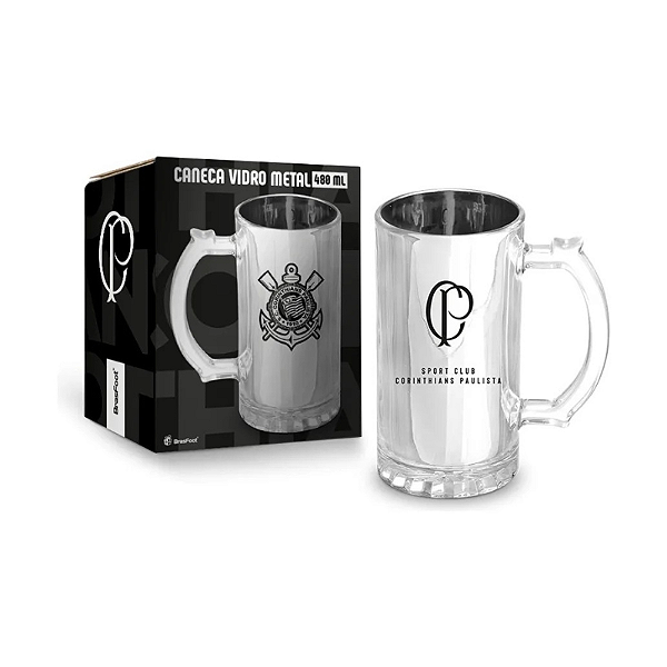 Caneca de Vidro Metalic 480mL Corinthians
