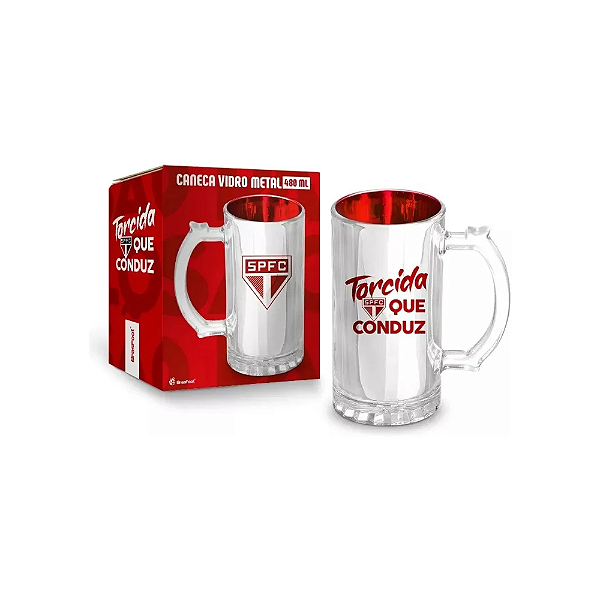 Caneca Vidro Metalic 480mL São Paulo