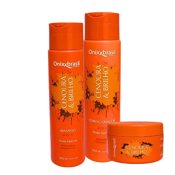 Cenoura e Brilho - Shampoo + Condicionador + Máscara - Rico em vitaminas A, C e Betacaroteno
