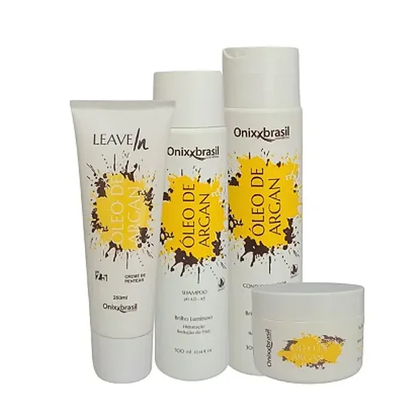 Kit Completo Óleo de Argan - Shampoo + Condicionador + Leave-in + Máscara | Brilho e Hidratação profunda
