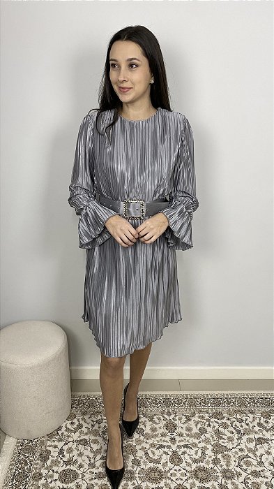 Vestido Plissado Prata