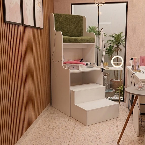 Cadeira Alta Para Pedicure Manicure Cadeirão Salão Esmalte Branco Cód.1200