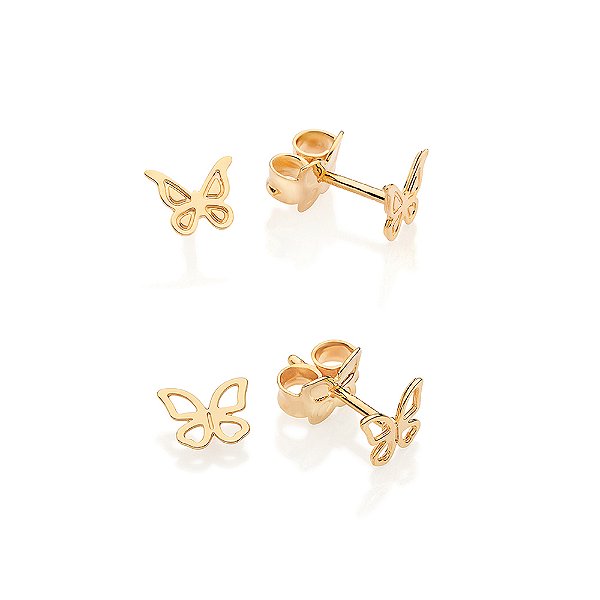 Kit Com Dois Pares De Brincos Borboletas Banhado A Ouro 18K