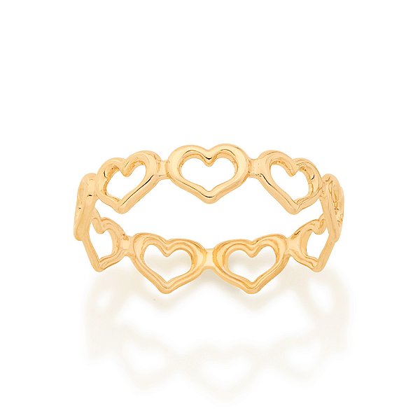 Anel Com Aro De Coraçoes Banhado A Ouro 18K