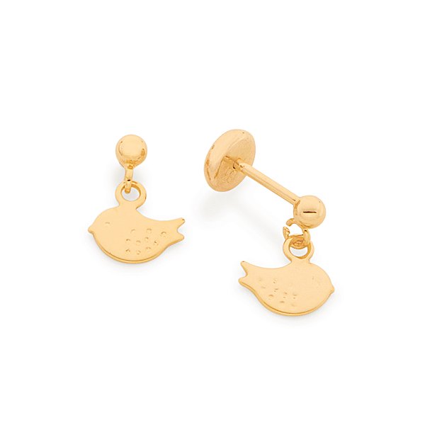 Brinco Pássaros Infantil Banhado A Ouro 18K
