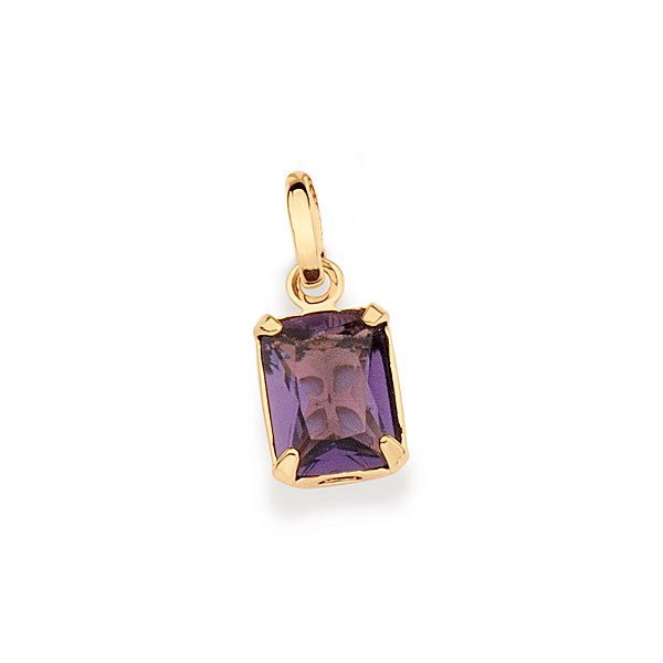 Pingente Solitário Banhado A Ouro 18K Com Cristal Retangular Lilás