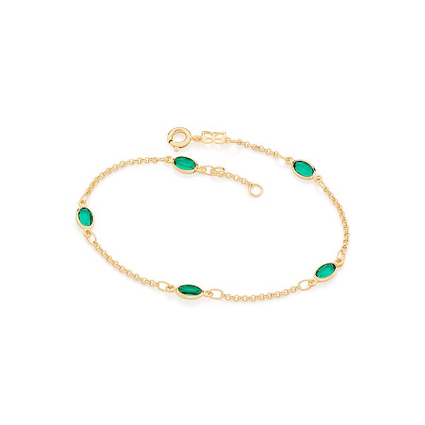Pulseira Banhada A Ouro 18K Com Cristais Verdes
