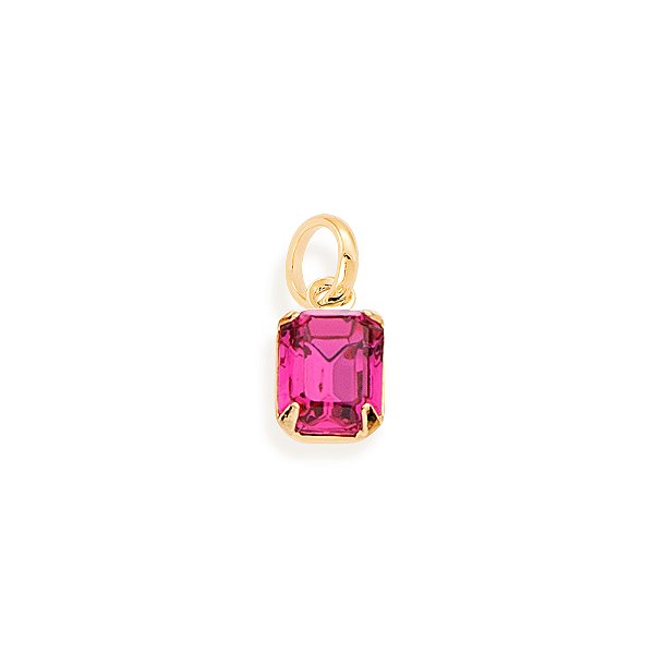 Pingente Solitário Banhado A Ouro 18K Com Cristal Retangular Rosa