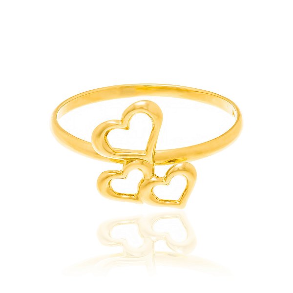 Anel Skinny Ring Banhado A Ouro 18K Com Corações Vazados
