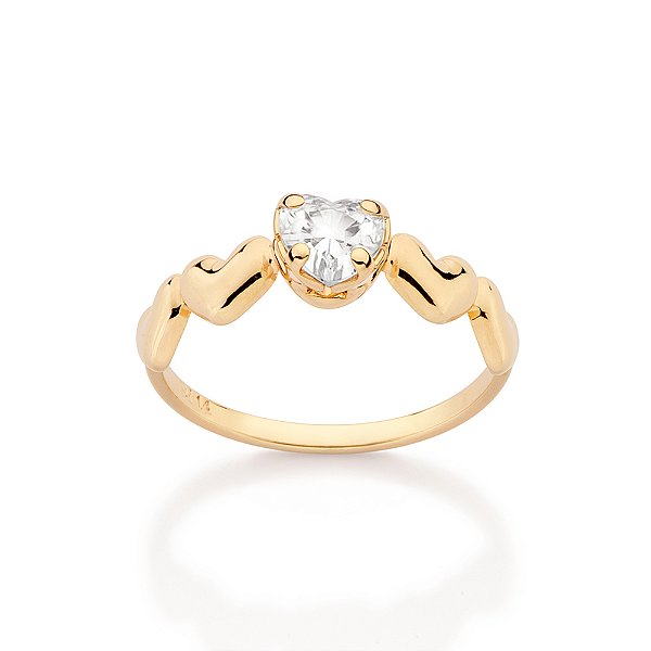 Anel Skinny Corações Abaulados Banhado A Ouro 18K Com Zircônia
