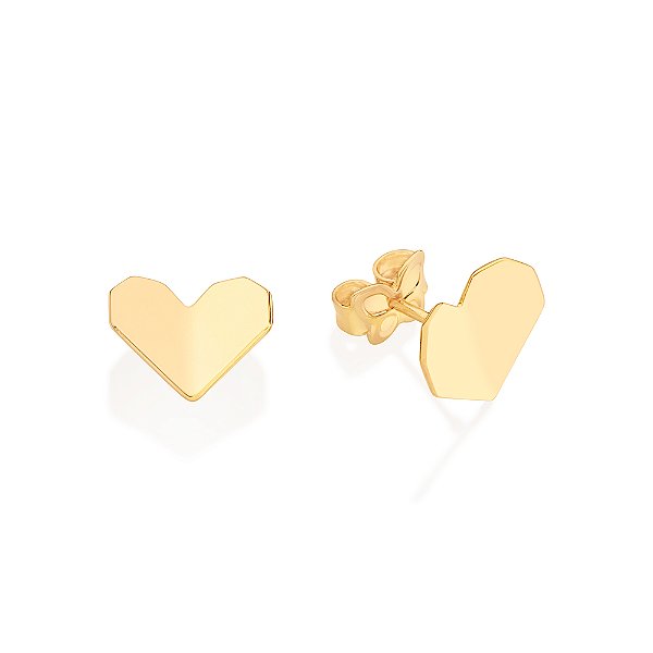 Brinco Coração Origami Banhado A Ouro 18K