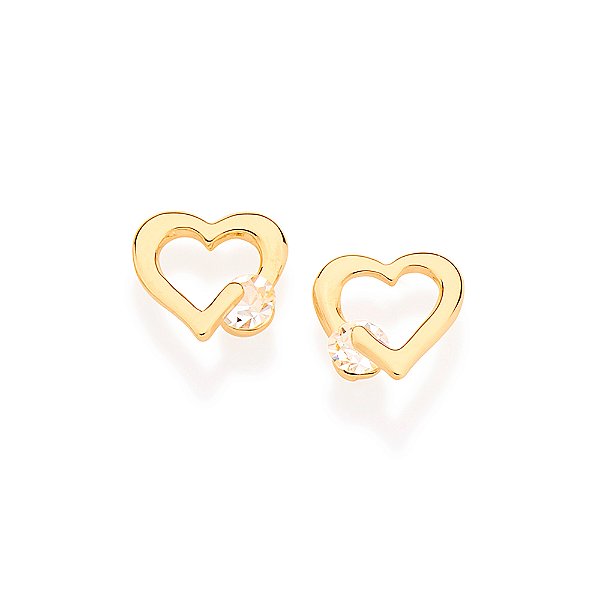 Brinco Coração Banhado A Ouro 18K Com Cristal