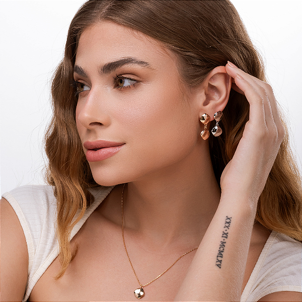 Conjunto Gota Espelhada Minimalista Banhada A Ouro 18K