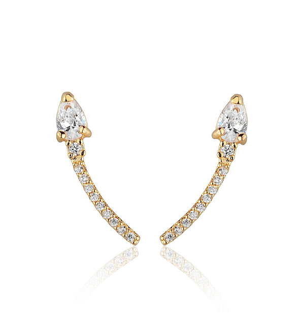 Brinco Ear Cuff Dourado Cravejado Com Zircônias Banhado A Ouro 18K