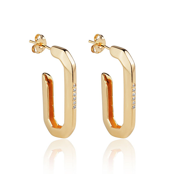 Argola Quadrada Prata Com Zircônias Cravejadas Banhada A Ouro 18K