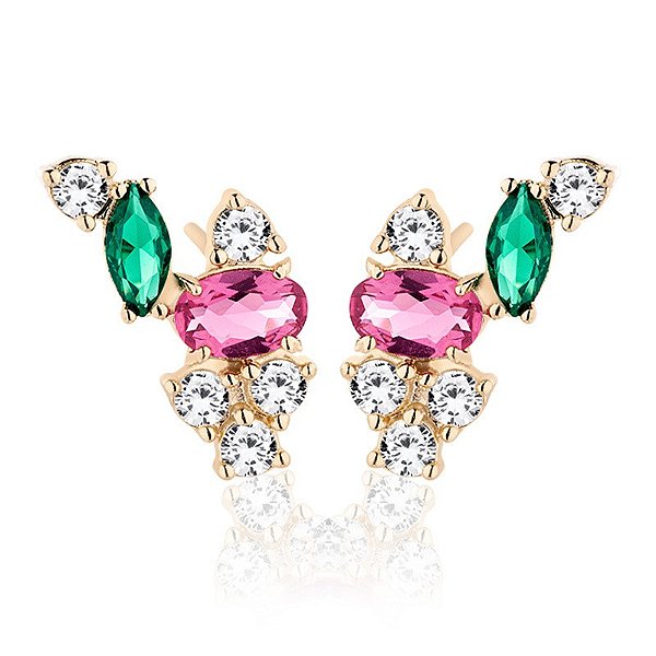 Brinco Banhado A Ouro 18K Com Pedras Coloridas