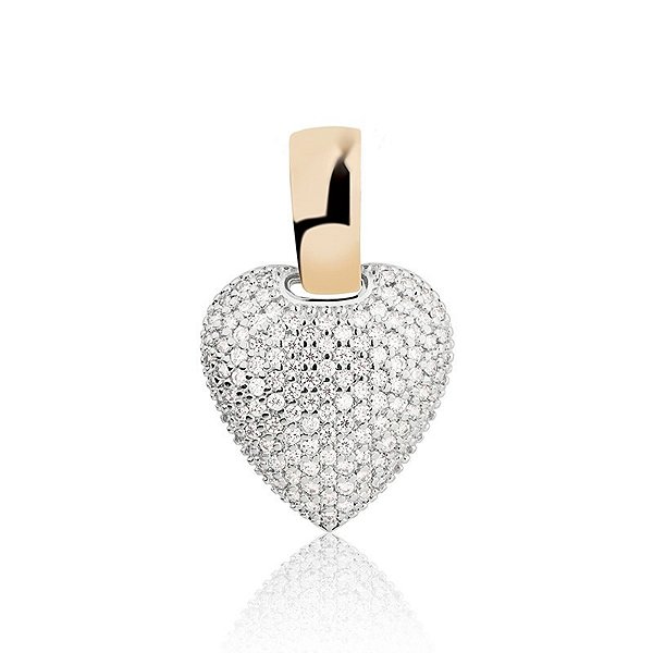 Pingente Coração Banhado A Ouro 18K Cravejado Com Zircônias E Aplicação De Ródio